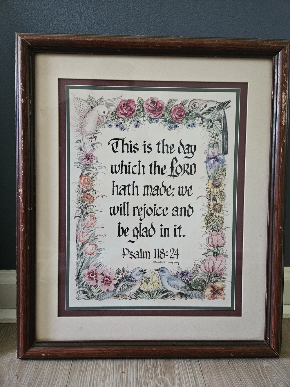 Vintage Framed Floral Psalm 118:24 Wall Art